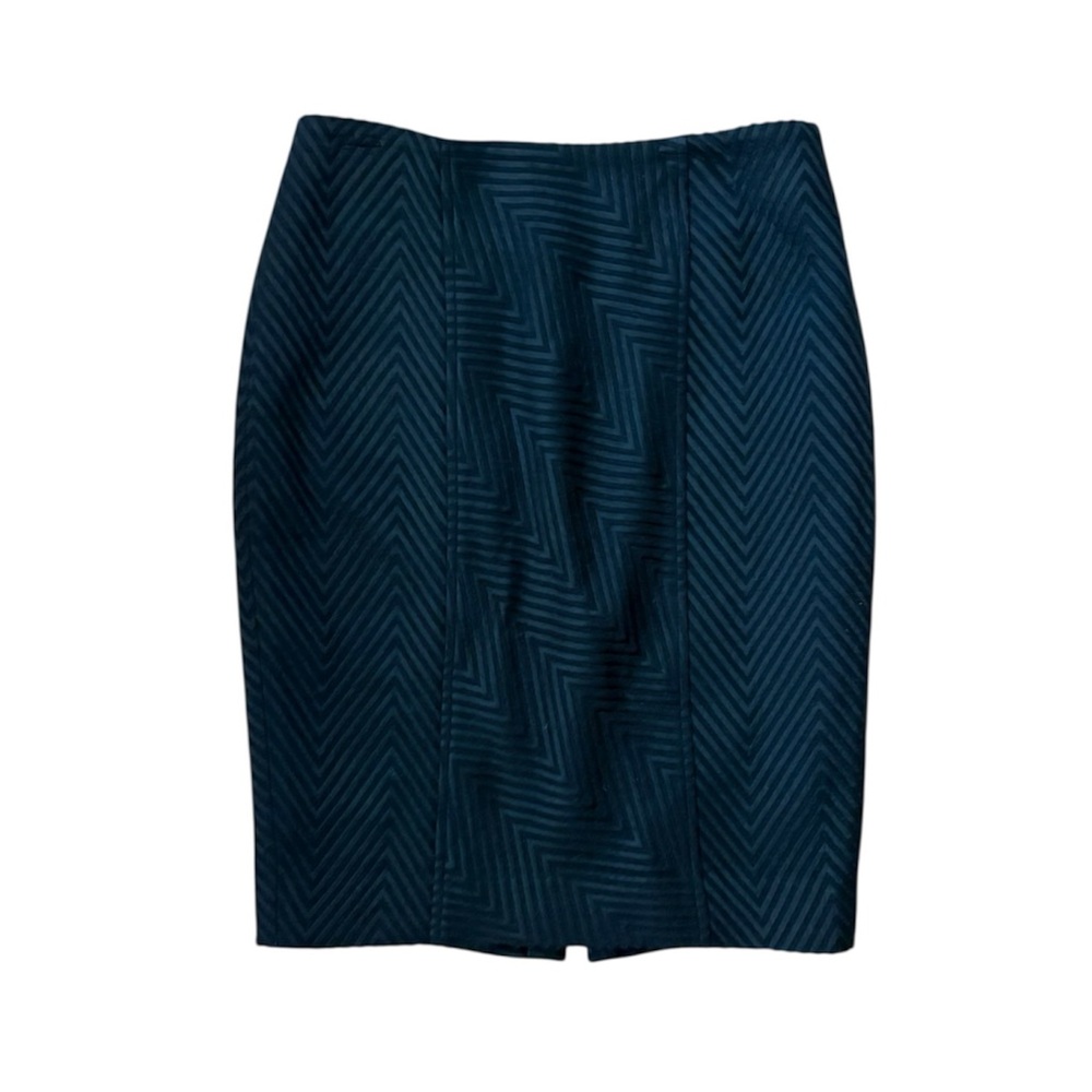 Anthropologie Hunter Dixon Black Wool Chevron Embossed Pencil Skirt